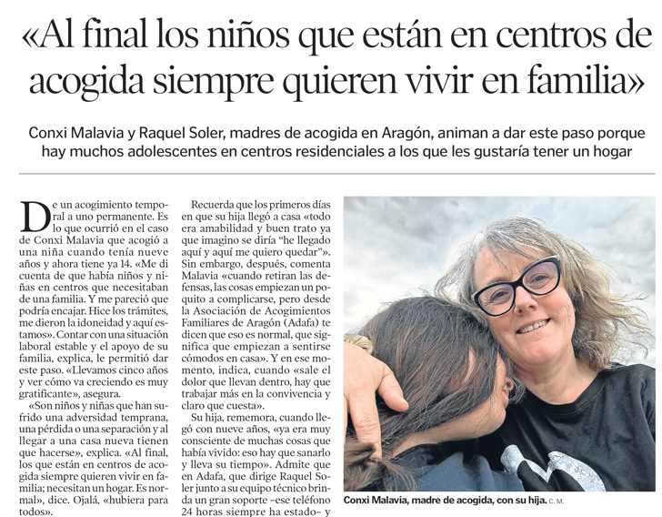Una familia de acogida de ADAFA comparte su experiencia en Heraldo de Aragón